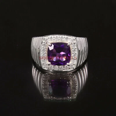 Natural Amethyst Gemstone with 925 Sterling Silver Ring for Men's #295 - Image 1 of 4
