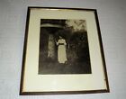 Vintage Large Mounted & Framed Photograph. Pretty Lady in Garden with Dovecot