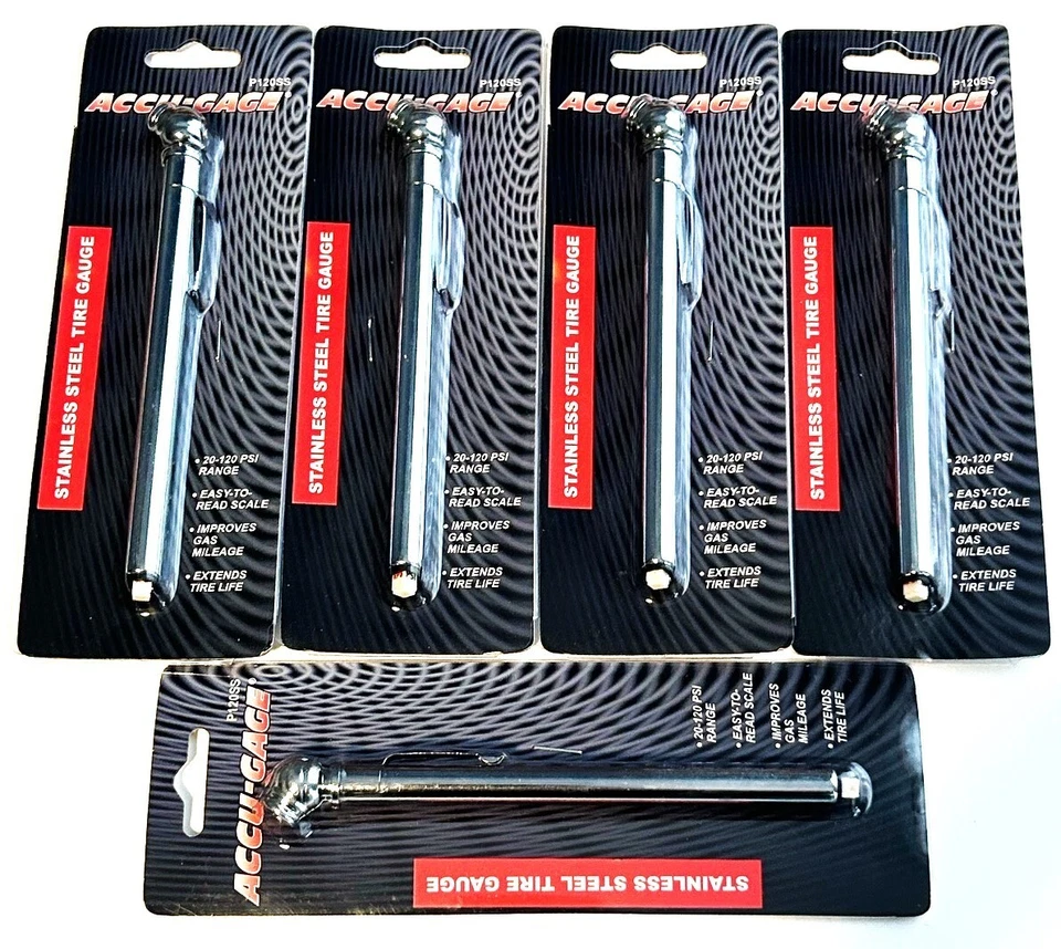 5 ACCU-GAGE STAINLESS STEEL TIRE AIR PRESSURE GAUGE'S 120PSI PENCIL TYPE #P120SS - Image 1 of 1