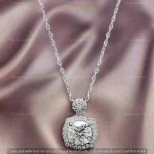2Ct Round Cut Moissanite Women Halo Pendent Neckless 14K White Gold Plated - Picture 1 of 4
