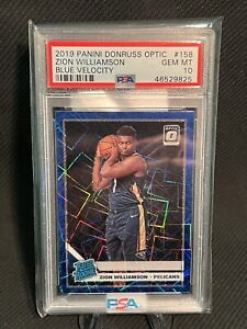 2019-20 Donruss Optic Zion Williamson Blue Velocity Prizm Rookie RC #158 PSA 10