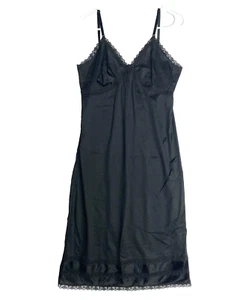 Vintage Slip Dress Womens 34 S Black Lace Coquette Retro Lingerie Union Made USA - Picture 1 of 11