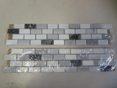 Set of 2 Daltile Snow Illusion Marble Decorative Accent Wall Tile 2-5/8" x 12"ea - Image 1 of 4