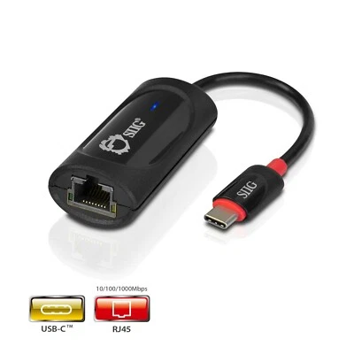 SIIG USB Type C to Gigabit Ethernet Adapter 10/100/1000 Mbps Black LAN USB 3.0 - Image 1 of 4