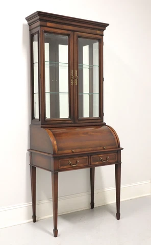 HEKMAN Mahogany Yew Banded Secretary Desk on Tapered Legs with Spade Feet Cover
