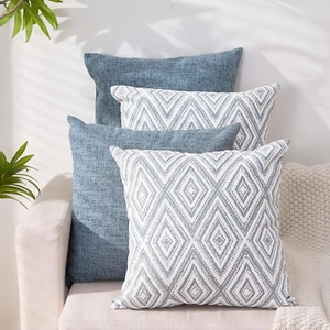 Decorative Throw Pillow Covers Set of 4 Square Couch Pillows Linen Cushion Cover - Picture 1 of 12