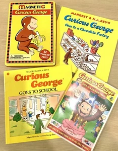 Curious George 51 Magnete in Blechdose, DVD geht zur Geburtstagsparty & 2 Bücher Posten - Bild 1 von 11