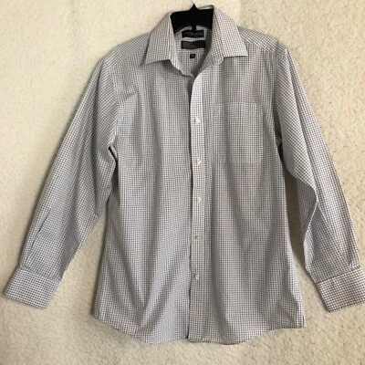 Covington Mens 32-33 M Wrinkle Stain Free Shirt Checkered Blue White Pocket Cuff - Image 1 of 4