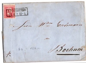Prusia, 1857, Mi. #6 en portada de Luedenscheid a Bochum, sello márgenes completos - Imagen 1 de 1
