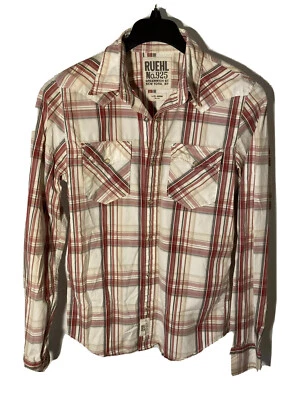 Ruehl Nº Camisa a Presión 925 Para Hombres Talla M Perla Occidental Marfil Rojo Tartán Cuadros Foto 1 de 4
