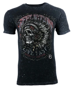 AFFLICTION Men's T-shirt AC IROQUOIS BLACK LAVA Biker Skull Tattoo MMA S-4XL - Picture 1 of 8