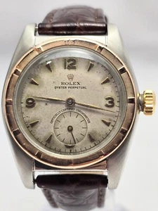 Vintage 1940s Rolex Oyster Perpetual 14K Gold & Steel 5052 5009 Bubbleback - Picture 1 of 20