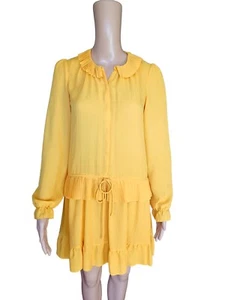 Athe Vanessa Bruno Damen Langarm Gelb Aline Kleid Fransen Größe 34 - Bild 1 von 11