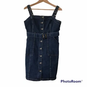 DIVIDED H&M Dress Womens Size Large Button Up Denim Blue Jean Pockets - Picture 1 of 5