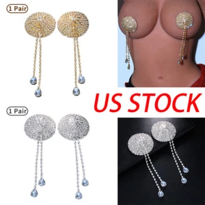 Womens Self-Adhesive Shiny Rhinestone Nipple Cover Breast Bra Pasties Sticker - Bild 1 von 13
