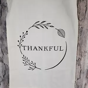 THANKFUL Tea Towel - White, 100% Cotton - 20x27" Thanksgiving Theme Farmhouse - Picture 1 of 6