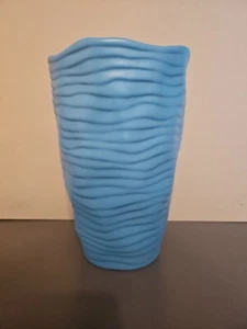 10 Inch Hand Made Blue 10" Ceramic Pottery Vase Wavy pattern - Picture 1 of 7