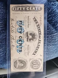 extremely Rare 1863 Confederate State of Alabama 50 Cents fraction bill - Picture 1 of 2