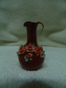VINTAGE BURGANDY VASE GLAS WEIHNACHTSORNAMENT MIT BLUMEN 2 1/2 ZOLL T - Bild 1 von 4