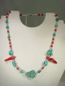 Collar BUTW 18"-22" plata natural turquesa y rojo bambú coral 7431C dl - Imagen 1 de 1