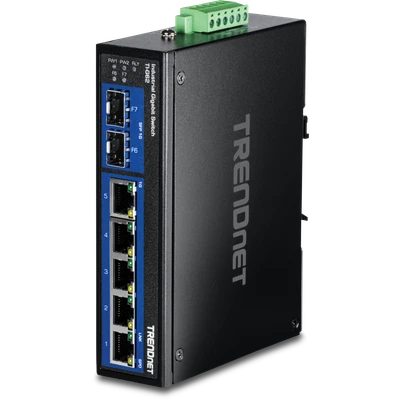 Conmutador de carril DIN Gigabit industrial de 7 puertos TRENDnet TI-G62 Foto 1 de 4