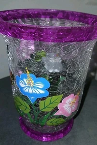 Crackle Glass Summer Lantern/Candle Holder dragonfly & Flowers Design - Picture 1 of 7