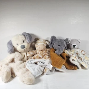 Manta de seguridad arrugada sonajero Blankie Lovey lote de 4 perro jirafa elefante oso - Imagen 1 de 23