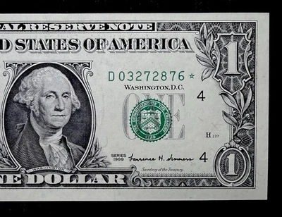 Billete estrella de la Reserva Federal 1999 de $1 - serie baja - Cleveland sin circular Foto 1 de 4