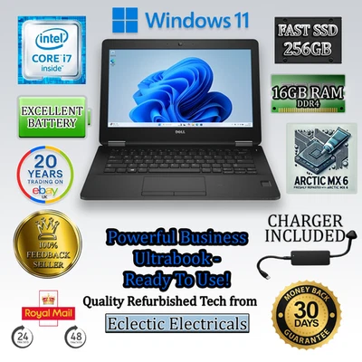 Dell Latitude E7270 12.5" i7-6600U 16GB 256GB SSD Win 11 Pro Business Laptop - Image 1 of 4