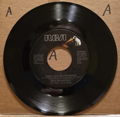 Rick Springfield: Don't Talk to Strangers/Tonight 45rpm 7" Vinyl 1982 - Image 1 of 2
