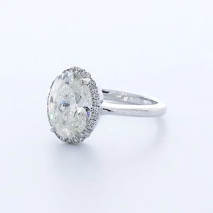 ANILLO DE ACENTO HALO PUNTA ORO BLANCO 14K CORTE OVALADO D/VVS2 DIAMANTE CREADO EN LABORATORIO 2,8 QUILATES - Imagen 1 de 3