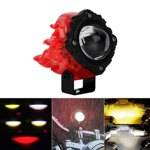 LED Motorcycle Front Spotlight White Yellow Red Flame Lens High Visibility - Picture 1 of 10