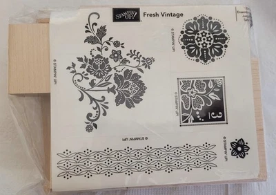 5x Sello de goma de montaje en madera: ¡FRESCO VINTAGE por Stampin' Up! Nuevo/sin montar sin estuche Foto 1 de 2