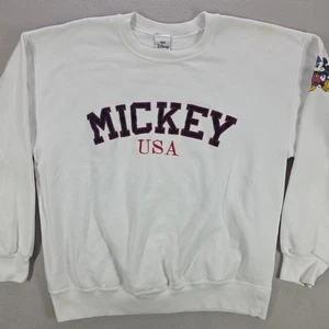 Vintage Disney Store Mickey USA Sweatshirt Large weiß Rundhals Pullover 90s - Bild 1 von 15