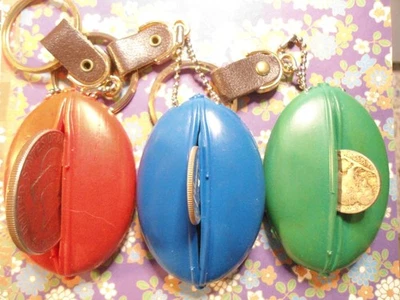 Set of 3 Vintage Rubber Change Purse Keyrings - Image 1 of 4