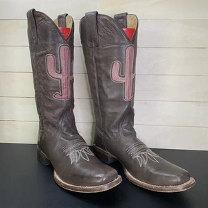 Stetson Cowboy Boots Cactus Women's Size 6.5 Shoes Embroidered Brown Leather - Picture 1 of 14