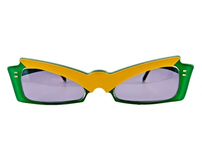 VINTAGE ALAIN MIKLI CM85 510 GREEN & YELLOW GRACE JONES FRANCE SUNGLASSES 1980'S - Image 1 of 4