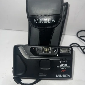 Minolta AF102 Red-Eye riduzione data 35 mm fotocamera punta e scatta pellicola con custodia funziona - Foto 1 di 9