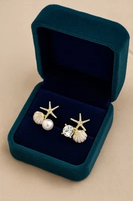Pendientes Anthropologie Perla Estrella de Mar Desajuste Concha Blanco Oro 14k Concha Marina Foto 1 de 4