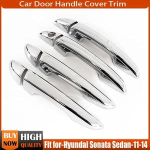 TRIPLE CHROME DOOR HANDLE COVERS NO SMART BUTTONS Fits 2015-2019 HYUNDAI SONATA - Picture 1 of 13