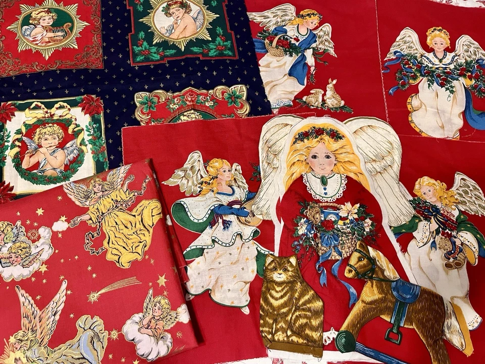 Victorian  Angels Christmas Fabric VTG Lot For Sewing Quilting Crafts HTF - Image 1 of 4