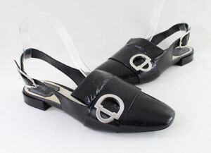 Christian Dior Black Crinkle Patent Leather Slingback Flats Shoes Sz 37.5 US 7.5