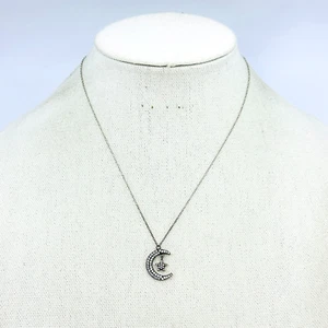 Sterling Silver Necklace Moon Stars Rhinestone Thailand FAS 925 Jewelry - Picture 1 of 8