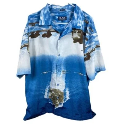 K.A.D. Clothing Shirt Mens Size L Blue Short Sleeve Button Up Air Force Navy KAD - Image 1 of 4