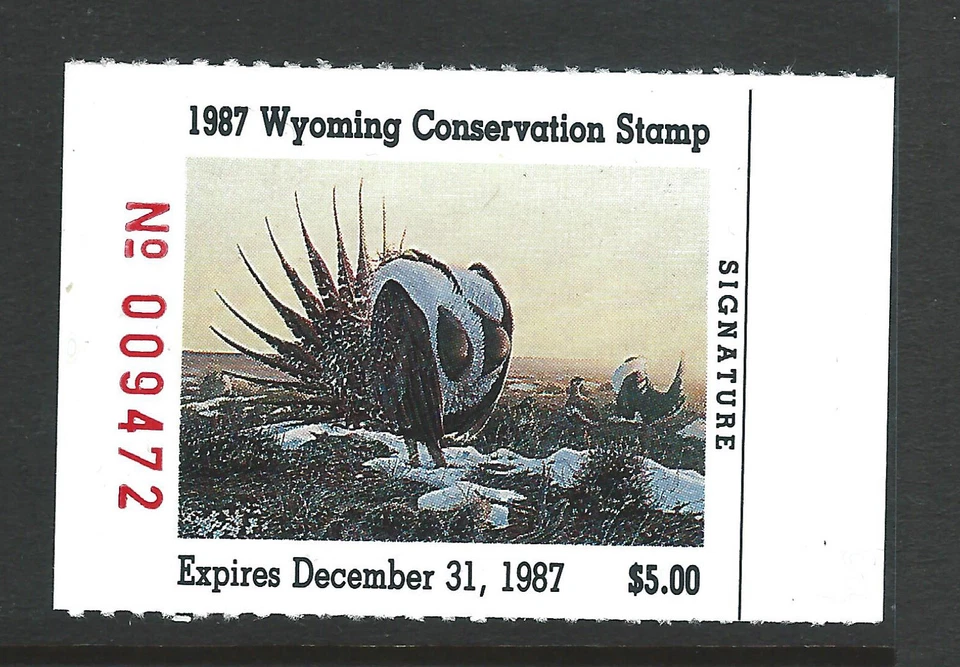WY-4, 1987 Wyoming Duck/Game Stamp, $5.00 Grouse - Image 1 of 1