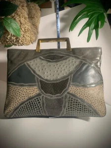 SALE - Vtg Orig by CAPRICE Ostrich & Reptile Patchwork 2 Section Leather Handbag - Picture 1 of 7