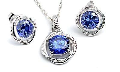 TANZANITE INFINITY SET NECKLACE AND NEW STYLE EARRINGS .925 STERLING SILVER - Image 1 of 4