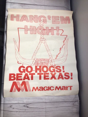 Vintage 70s-80s Arkansas Razorback Texas Longhorns Magic Mart Poster/Advertising Cover