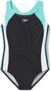 Speedo Girl's Swimsuit One Piece Infinity Splice Thick Strap, Anthracite, 14 - Picture 1 of 10