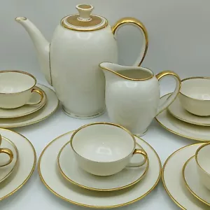 Coffee Set Koenigszelt Germany Cream And Gold 26 pieces 2.5pint Vintage c1940 - Picture 1 of 22
